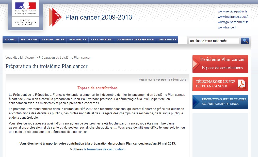 3ème Plan cancer: ouverture d’un espace de contributions en ligne